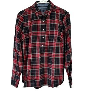 TOMMY HILFIGER Black Red White Plaid Lightweight Flannel Top S/P